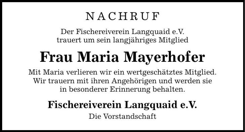 Traueranzeige Maria Mayerhofer