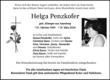 Traueranzeige Helga Penzkofer