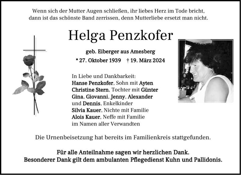 Traueranzeige Helga Penzkofer
