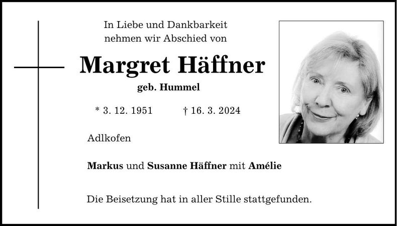 Traueranzeige Margret Häffner