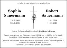 Traueranzeige Sophia, Robert Sauermann