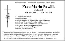 Traueranzeige Maria Pawlik