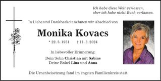 Traueranzeige Monika Kovacs