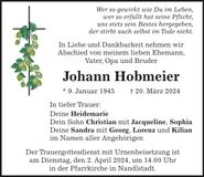 Traueranzeige Johann Hobmeier