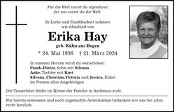 Traueranzeige Erika Hay