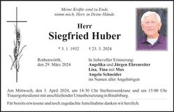 Traueranzeige Siegfried Huber
