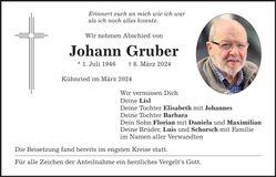 Traueranzeige Johann Gruber