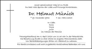 Traueranzeige Helmut Münich