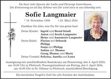 Traueranzeige Sofie Langmaier