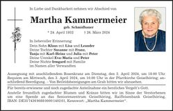 Traueranzeige Martha Kammermeier