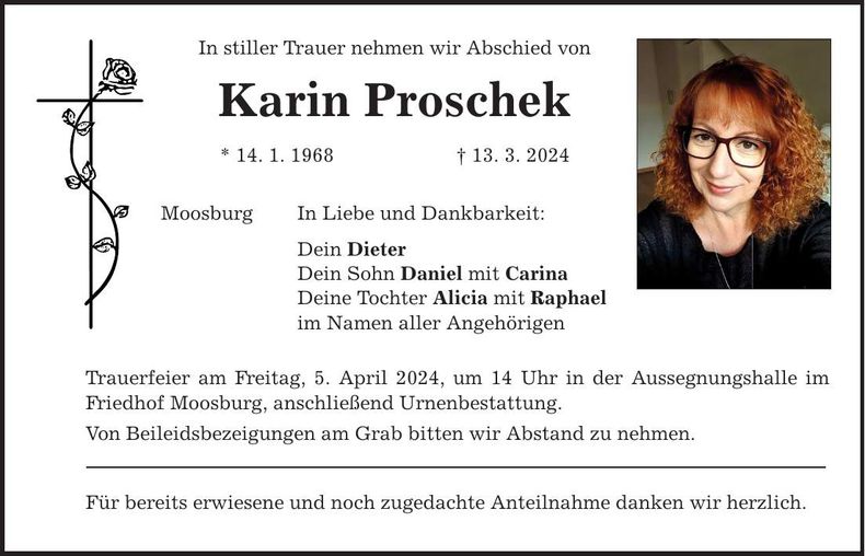 Traueranzeige Karin Proschek