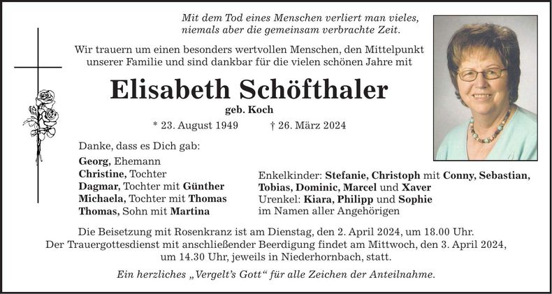 Traueranzeige Elisabeth Schöfthaler