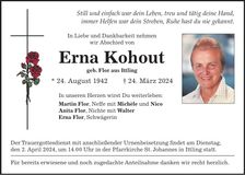 Traueranzeige Erna Kohout