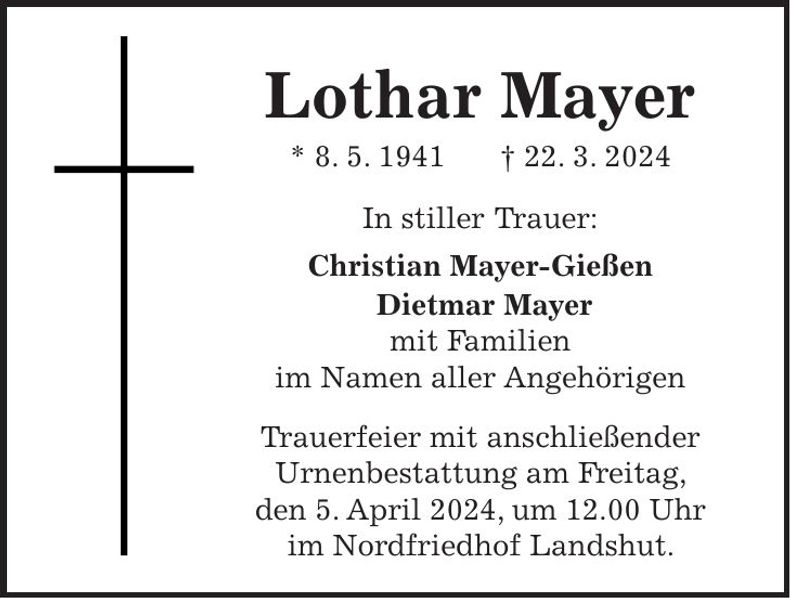 Traueranzeige Lothar Mayer