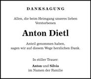 Traueranzeige Anton Dietl
