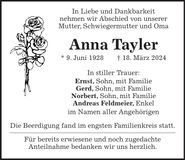 Traueranzeige Anna Tayler