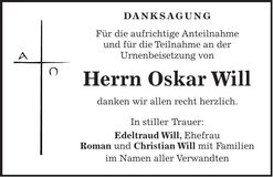 Traueranzeige Oskar Will