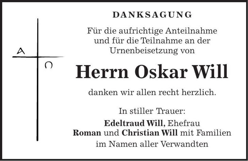 Traueranzeige Oskar Will