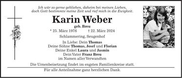 Traueranzeige Karin Weber