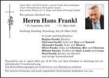 Traueranzeige Hans Frankl