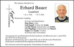 Traueranzeige Erhard Bauer