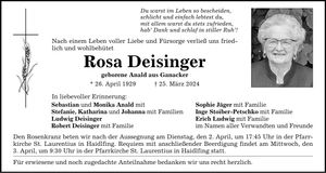 Traueranzeige Rosa Deisinger