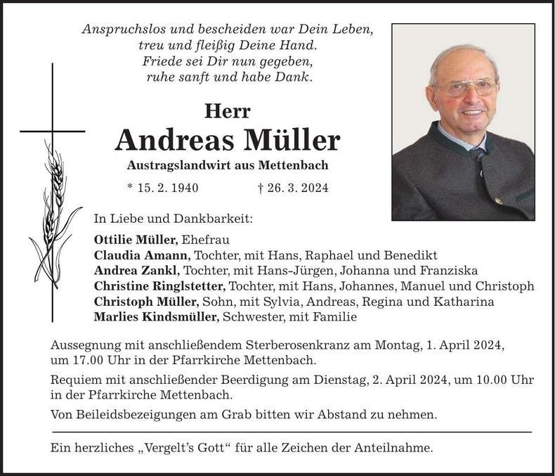 Traueranzeige Andreas Müller
