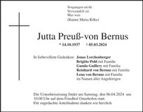 Traueranzeige Jutta Preuß-von Bernus