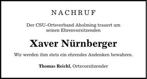 Traueranzeige Xaver Nürnberger