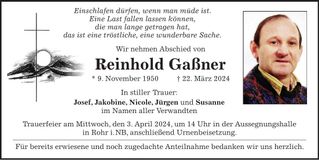 Traueranzeige Reinhold Gaßner