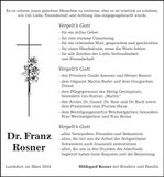 Traueranzeige Franz Rosner