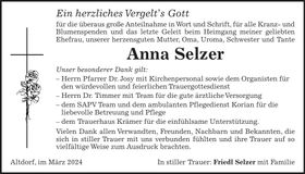 Traueranzeige Anna Selzer