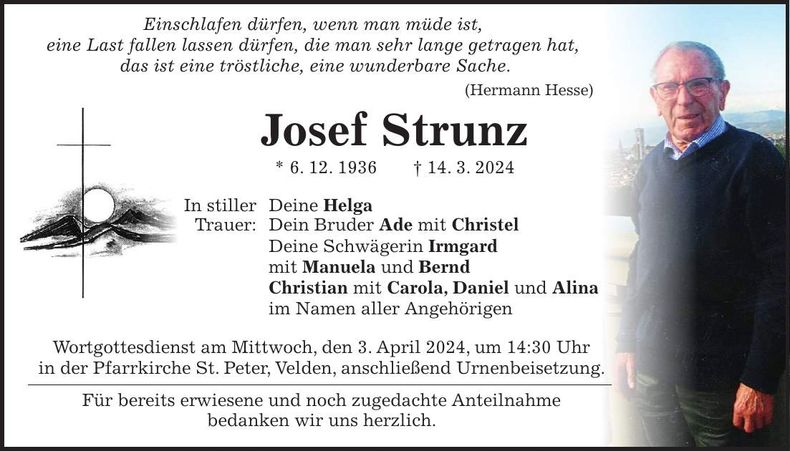 Traueranzeige Josef Strunz