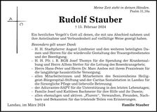 Traueranzeige Rudolf Stauber