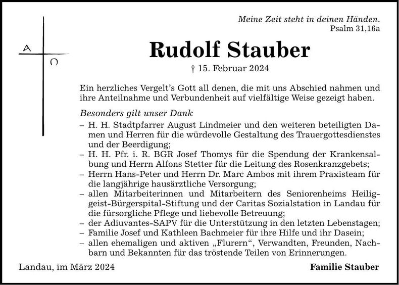 Traueranzeige Rudolf Stauber