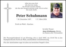 Traueranzeige Peter Schuhmann