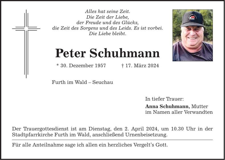 Traueranzeige Peter Schuhmann