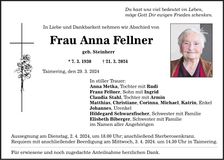Traueranzeige Anna Fellner