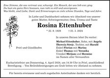 Traueranzeige Rosina Ettenhuber