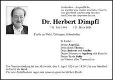 Traueranzeige Herbert Dimpfl