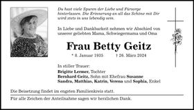 Traueranzeige Betty Geitz