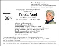 Traueranzeige Frieda Vogl