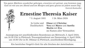 Traueranzeige Ernsetine Theresia Kaiser