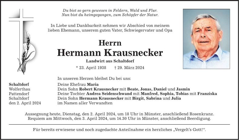 Traueranzeige Hermann Krausnecker