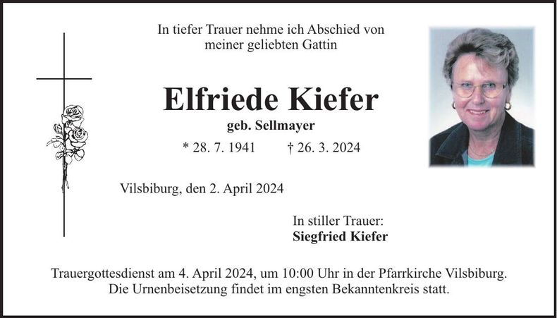 Traueranzeige Elfriede Kiefer