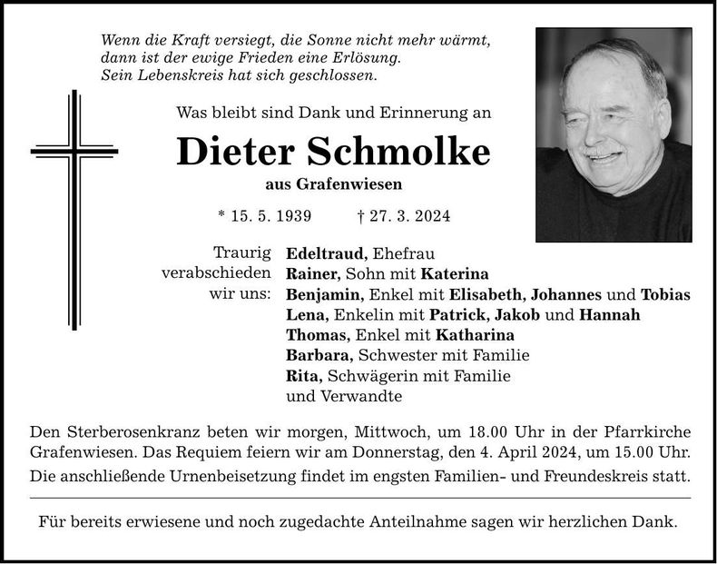 Traueranzeige Dieter Schmolke