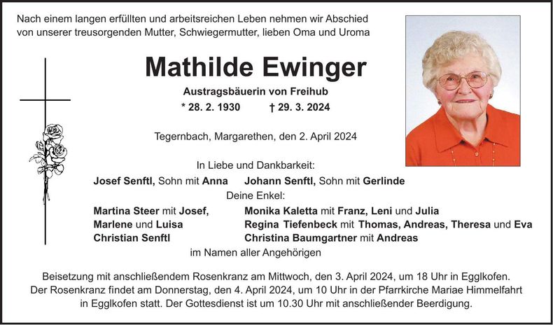 Traueranzeige Mathilde Ewinger