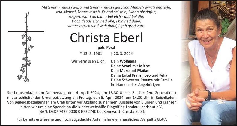 Traueranzeige Christa Eberl