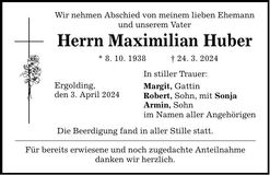 Traueranzeige Maximilian Huber