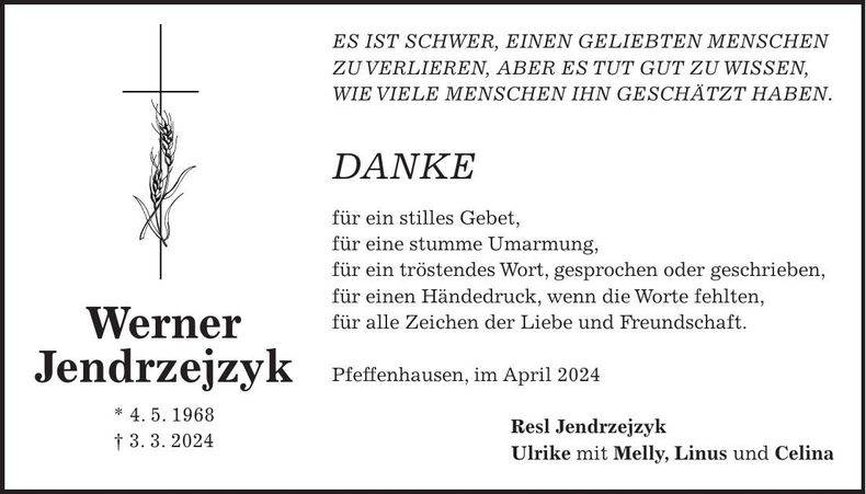 Traueranzeige Werner Jendrzejzyk